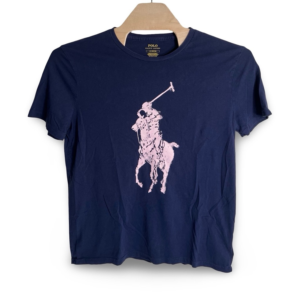 Polo Ralph Lauren Mens Navy Blue Big Pony Graphic T-Shirt Large Pink Logo